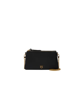 Petit sac à bandoulière double bag mini en nylon - Pinko - Noir or antique