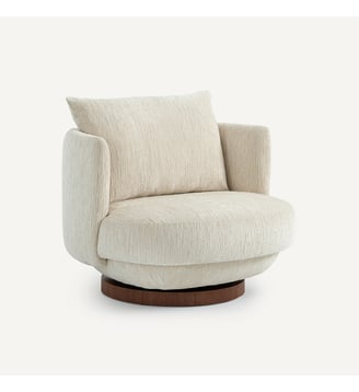 Fauteuil pivotant en velours texturé et plaqué noyer - AM.PM - Écru