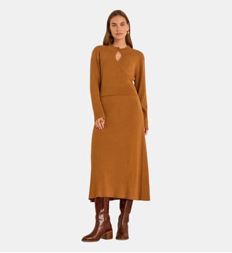 Robe Maille Slim Laine Mélangée Pamela - Maison 123 - Ocre
