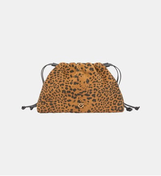 Petite pochette porté épaule en daim léopard - Pinko - Marron et noir