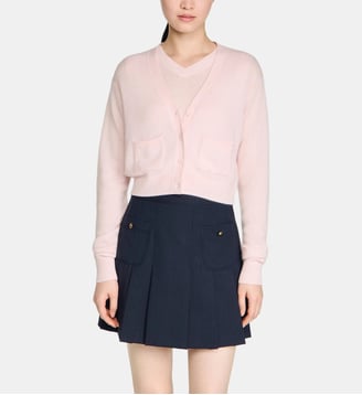 Cardigan court en laine cachemire - Sandro - Rose pâle