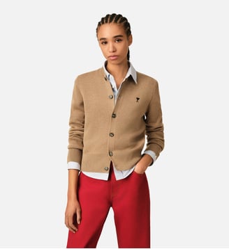 Cardigan col rond en laine Ami de Coeur - AMI Paris - Camel chine et noir
