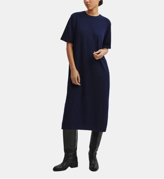 Robe t-shirt mi-longue droite en coton mélangé - Bompard - Marine