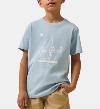 T-shirt imprimé  - Coton biologique - Cyrillus - Bleu ciel et voilier