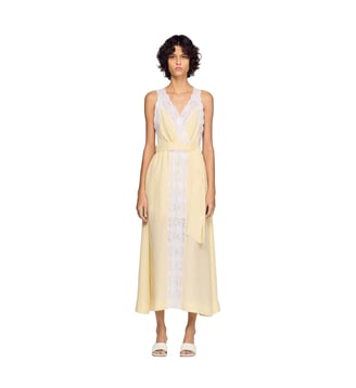 Robe longue en lin à galon - Sandro - Vanille