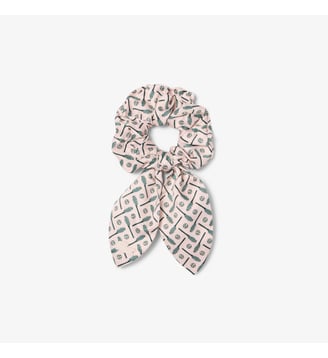 Chouchou satin imprimé - Lacoste - Rose vert et blanc