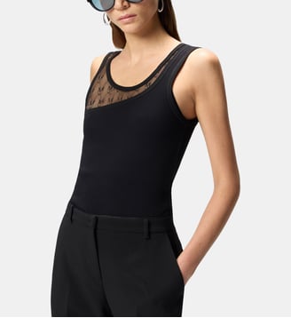 Débardeur avec dentelle à logo love birds - Pinko - Limousine noire