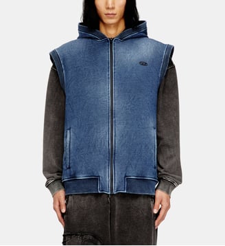 Sweat à capuche sans manches zippé avec doublure en teddy - Diesel - Bleu