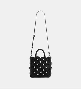 Petit sac tote en raphia avec détails de perles - Rabanne - Noir et argent