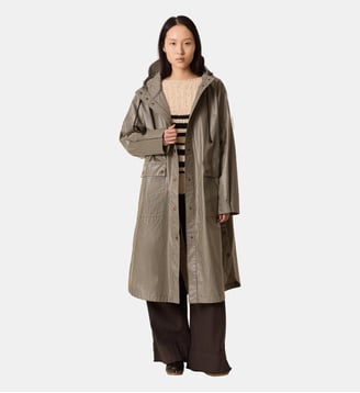 Imperméable long Vannah coton plastifié carreaux Vichy et capuche  - Leon & Harper - Vert