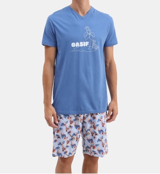 Pyjashort en jersey de coton léger - Oasif bleu - Arthur - Bleu clair