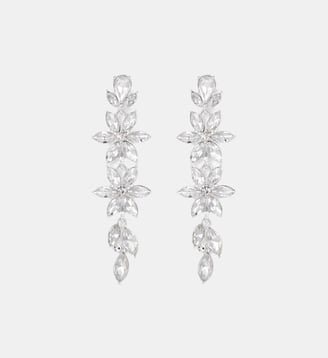 Boucles d'oreilles clips - fleurs pendantes strassées - Balaboosté - Argenté