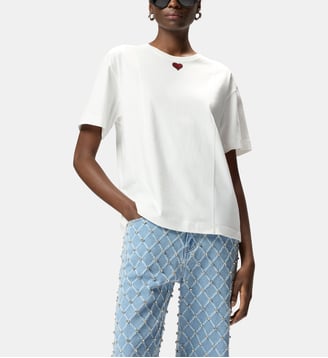 T-shirt à broderie cœur - Pinko - Blanc et blanche neige