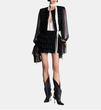 Jupe courte à volants en maille - Balmain - Black