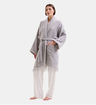 Poncho 3/4 col châle en laine polyamide, éponyme - Laurence Tavernier - Gris chiné
