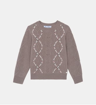 Pull -  moyen laine broderie chevrons fleurs - Tartine Et Chocolat - Beige