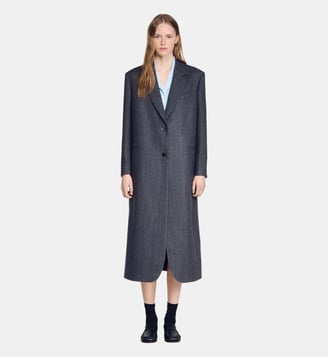 Manteau long en laine à strass - Sandro - Gris foncé