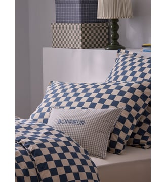 Housse de coussin petits carreaux brodée - Cyrillus - Carreaux bleu