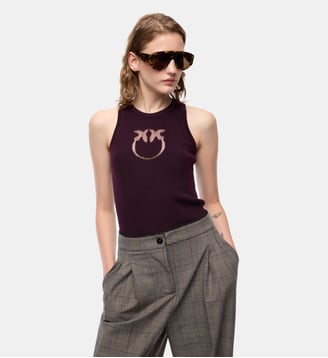 Top côtelé avec logo love birds transparent - Pinko - Violet