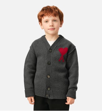 Cardigan en laine Ami de Coeur - AMI Paris - Gris chine et rouge