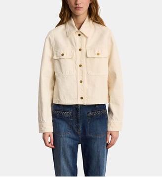 Blouson en denim blanc et boutons dorés - MAME - Pablo - Écru