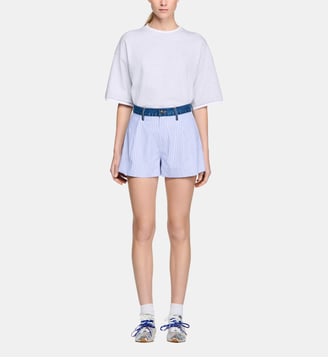 Short rayé à détails denim - Sandro - Bleu vert