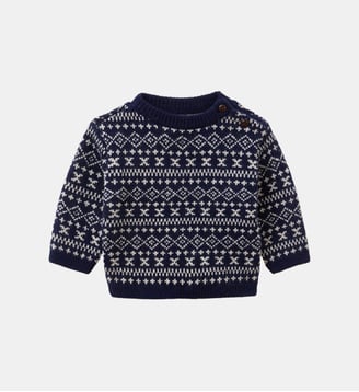 Pull jacquard en laine Bébé - Cyrillus - Marine