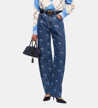 Jean avec logo love birds all-over - Pinko - Lavage moyen foncé