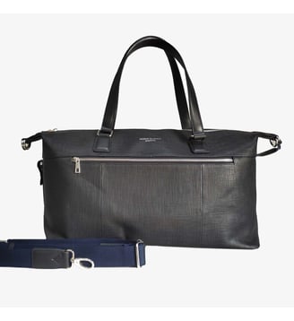 Sac de voyage en cuir de vachette marron foncé Biarritz - Serge Blanco - Dark navy