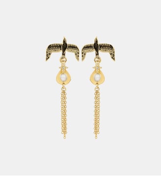 Boucles d'oreilles pendantes aigles avec cascade de chaînes PALUA - Hipanema - Blanc