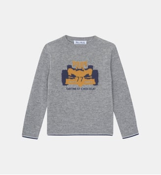 Pull -   laine broderie voiture - Tartine Et Chocolat - Gris clair
