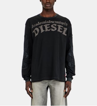 T-shirt manches longues avec imprimés et patchs - Diesel - Noir