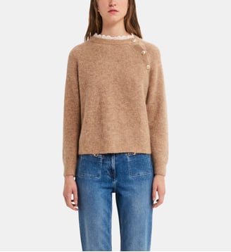 Pull en mohair à col fantaisie - RYLA - Pablo - Beige et rose
