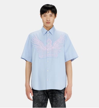Chemise en popeline rayée avec patch brodé - Diesel - Bleu clair