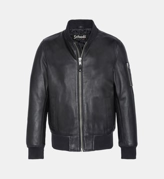 Bomber MA-1 noir, cuir d'agneau - Schott - Noir