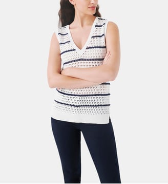 Pull mkaren - Motif rayures - Coton - Coupe droite - Caroll - Blanc