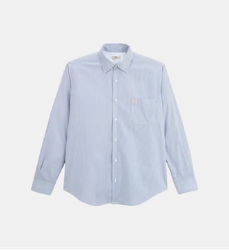 Chemise manches longues coton fines rayures - Serge Blanco - Bleu