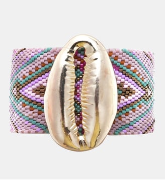 Bracelet manchette perles tissées avec cabochon coquillage APHASE - Hipanema - Lilas