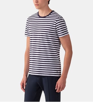 T-shirt col rond en coton - Ron Dorff - Blanc et bleu