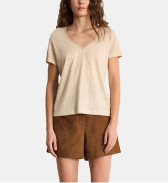 T-shirt V en lin et lurex - TINAEL - Pablo - Naturel