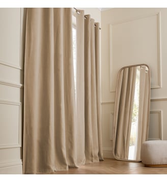 Rideau lin lavé occultant, oeillets - AM.PM - Beige tabac