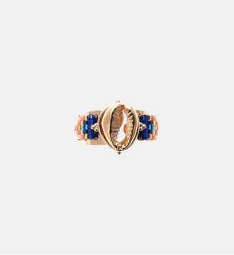 Bague réglable cabochon coquillage et perles tissées ZENITH - Hipanema - Indigo