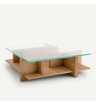 Table basse plaqué chêne sablé, verre trempé - AM.PM - Chêne naturel