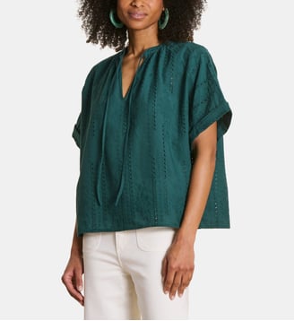 Blouse ample en broderie anglaise de coton - La Fée Maraboutée - Figue