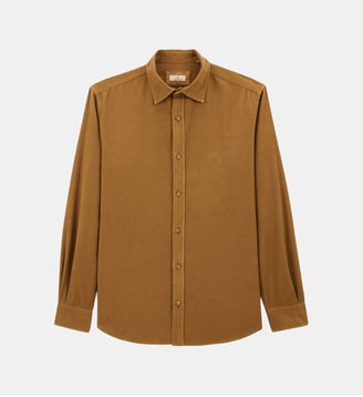 Chemise droite Charles en velours milleraies - Serge Blanco - Marron noisette