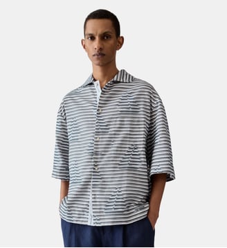 La Chemise Plage - Jacquemus - Jacquard boat navy et white