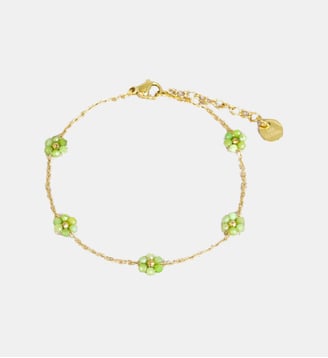 Bracelet  Suzanne avec fleurs à pierres fines - Les Cléias - Vert olive