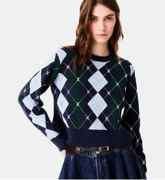 Pull à motif argyle avec strass - Maje - Bleu et vert