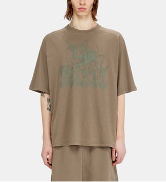 T-shirt imprimé en coton et chanvre - Diesel - Beige