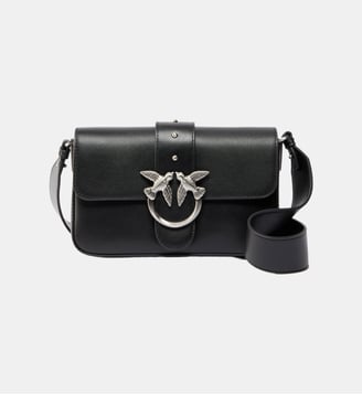 Sac à épaule souple mini love bag en cuir - Pinko - Noir limousine argent mat